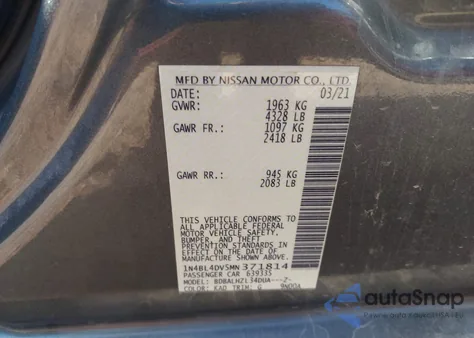 2021 Nissan Altima Sv Fwd z USA, uszkodzony, nr VIN 1N4BL4DV5MN371814